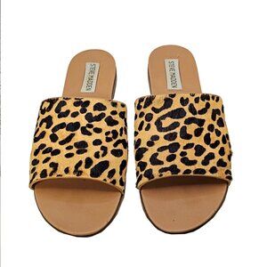 Steve Madden Leopard Print Calf Hair Flat Karolyn Slide Sandal Size 6M